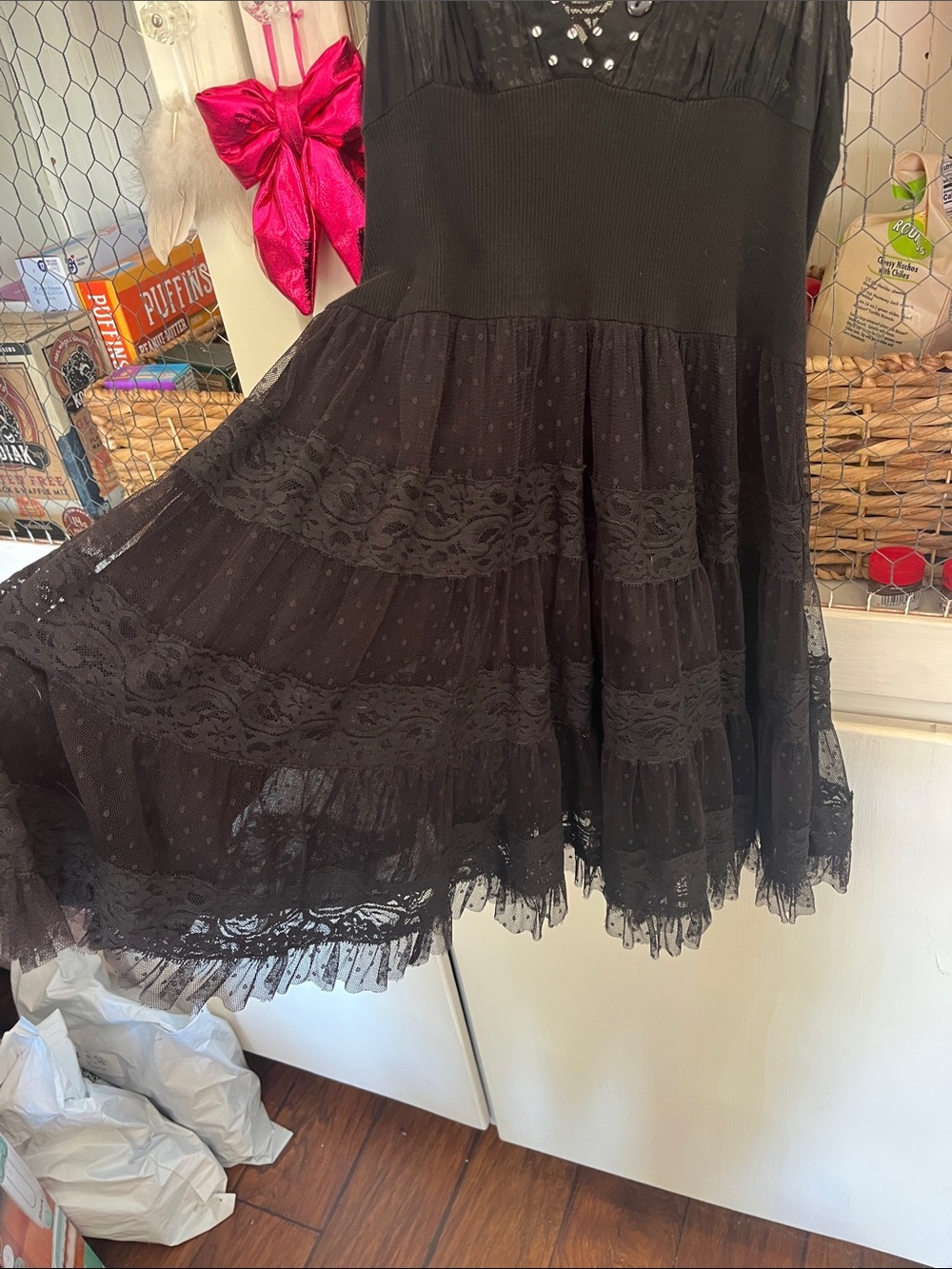 Vintage Free People Black Lace Mini Dress - Picture 4 of 8